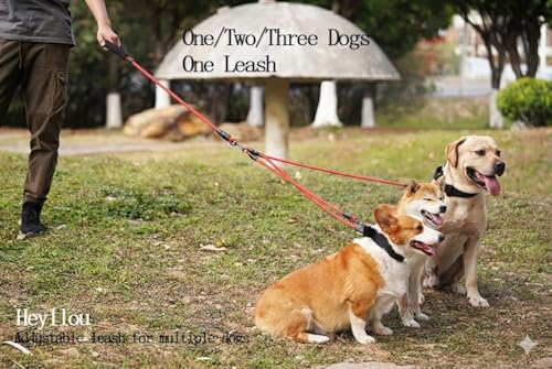 3 in 1 Durable Nylon Dog Leash with Padded Handle, 360° Swivel Multiple Dog Leash No Tangle, Lead for Medium Large Dogs, Walking & Training Double Dogs Leash Red - color: Red