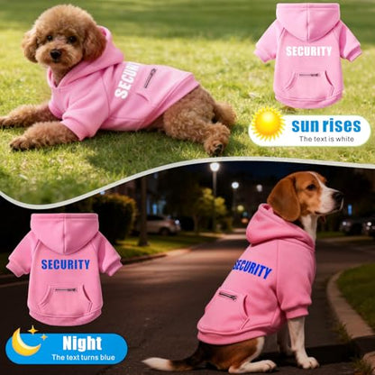Dog Hoodie Security Glow-in-The-Dark Dog Sweater Sweatshirt Hooded Soft Brushed Fleece Winter Clothes with Dual Pocket Zip Puppy Hoodies for Small Medium Large Dogs Pink XS - color: Pink, size: X-Small
