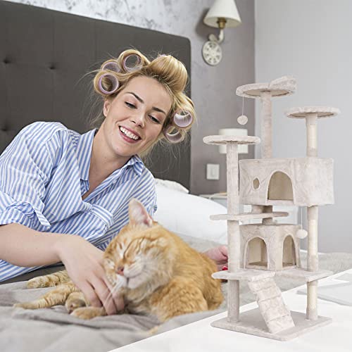 Go Pet Club 70'' Tall Multi-Level Cat Tree with Scratching Post, Condo, Platform, Tower for Indoor Medium Cats - color: Beige