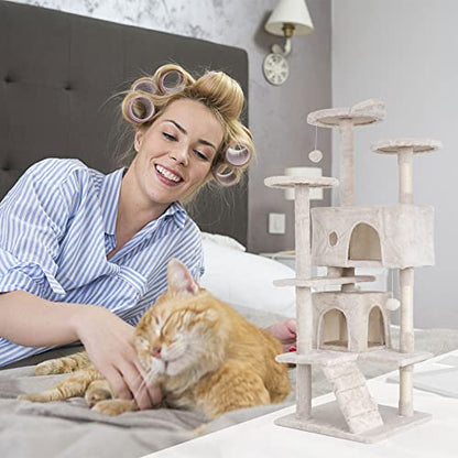 Go Pet Club 70'' Tall Multi-Level Cat Tree with Scratching Post, Condo, Platform, Tower for Indoor Medium Cats - color: Beige