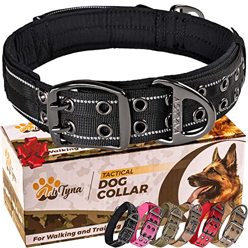 ADITYNA Heavy Duty Dog Collar for Medium Dogs - Reflective Black Collar with Handle for Training, and Walking - Wide, Thick, Tactical, Soft Neoprene Padded - color: Black, size: Medium: Fit 15-19" Neck