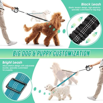 3-in-1 Double Dog Leash for Two Dogs, Adjustable Dual Leash with 360° Swivel & Bungee Shock Absorption, No-Tangle Reflective Coupler,for Walking, Running, Training (Black+Purple) - color: Black+Purple