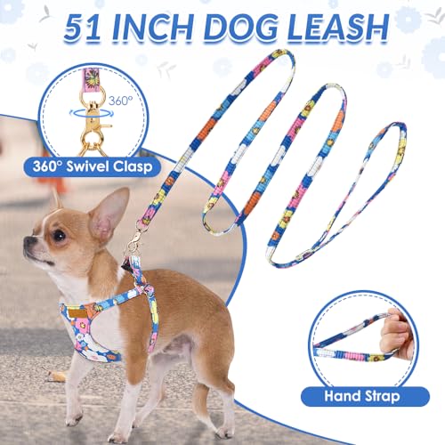 Lukovee Puppy Harness and Leash Set, No Pull Lightweight Soft Suede Adjustable Pet Harness Vest with Snap Buckle for Puppy Small and Medium Size Dog (Blue Flower, XXS) - color: ·Blue Flower, size: XX-Small ( 2.2-6lb )