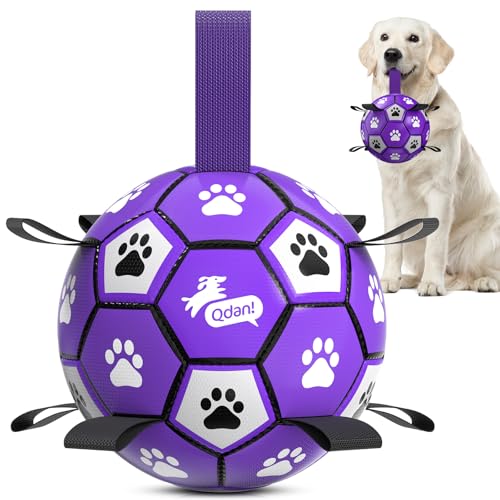 QDAN Soccer Ball for Dogs - Durable Large Dog Balls, Outdoor & Water Toy, Herding Ball, Puppy Birthday Gift (8 Inch) - color: Purple White, size: 8 Inch