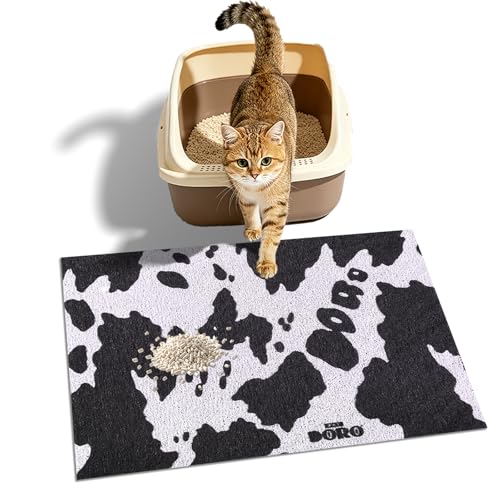 Doro Cat Litter Box Mat,Extra Thick in Waterproof Non-Slip Cat Litter Trapping Mat for Floor,Washable & Reusable,Stops Litter Tracking from Paws,Modern Cow Pattern(Horizontal Version,23x15 Inch) - size: 23x15 inch