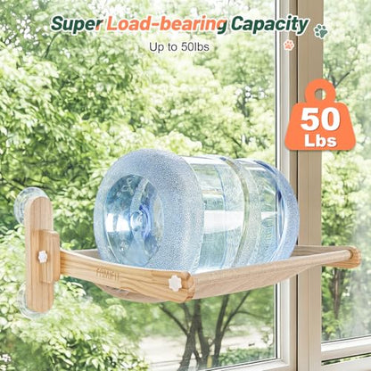 Large Foldable Cat Window Perch - Natural Pine Cat Sill Seat, 50LBS Heavy Duty Cordless Design, Space-Saving No-Scratch Window Hammock for Indoor Cats - size: Large