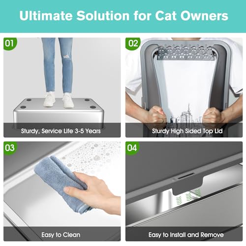 2PACK Stainless Steel Cat Litter Box with High Sides Lid, Extra Large XL Litter Box for Big Cats, Metal Kitty Litter Boxes with Anti-Leakage Enclosure,Non-Stick,Odorless,Scoop Included - color: 2PK-Dark Grey
