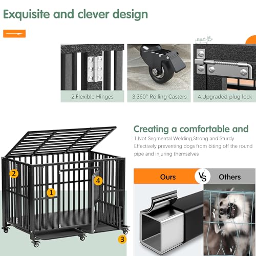 Heavy Duty Dog Crate, Indestructible Large Dog Crate with Escape Proof, High Anxiety Dog Kennel Indoor with Lockable Wheels. (60in) - size: 60in
