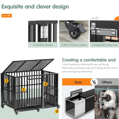 Heavy Duty Dog Crate, Indestructible Large Dog Crate with Escape Proof, High Anxiety Dog Kennel Indoor with Lockable Wheels. (60in) - size: 60in
