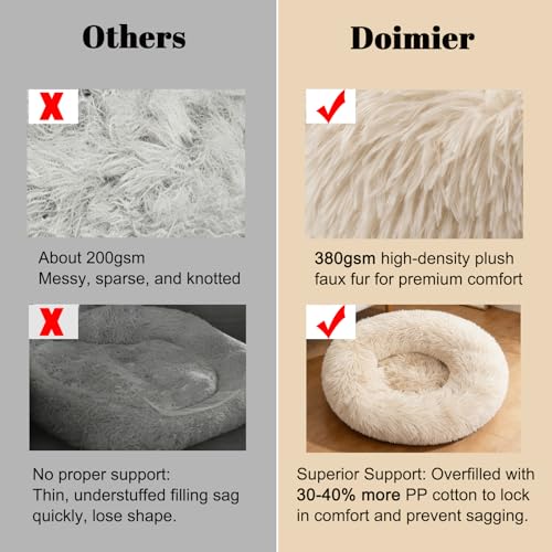 Calming Donut Dog Beds for Small Dogs Cats - Washable Removable Cover Non-Slip Bottom, Round Pet Bed Puppy Bed Warming Fluffy Faux Fur Anti-Anxiety, Fits up to 25 lbs (Beige, 23") - color: Beige, size: 23"L x 23"W x 8"Th