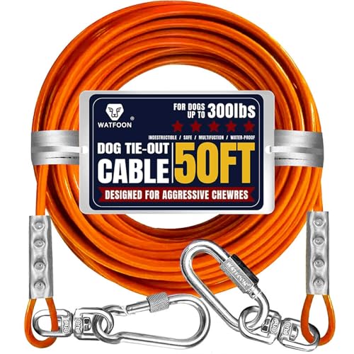 Tie Out Cable for Dogs Up to 300lbs,50ft Extra Strong 1000lbs Break Strength Tie-Out Tether Trolley Training Lead,Dog Run Cable for Yard Garden Park Camping Outside (Orange, 300lbs 50ft) - color: Orange, size: 50 ft