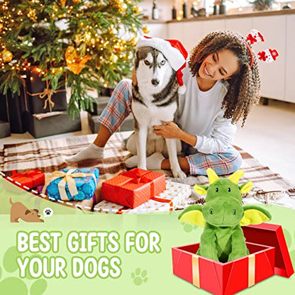 Letsmeet Squeaky Dog Toys Plush Dog Toy with Crinkle Paper Stuffed Durable Dog Chew Toys for Small Middle and Large Dogs - style: Pterosaur