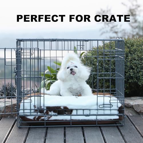 Bedfolks Waterproof Crate Bed, Plush Dog & Cat Bed with Removable Washable Cover, Faux Fur Kennel Pad, 17"x12", Cow Print - color: Cow Print, size: XX-Small(17x12'')