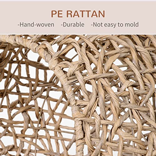 PawHut 20.5" Weaved Cat Bed, Elevated Hand-Woven Braided Banana Leaf Kitten House Condo with Cushion, Beige - color: Beige
