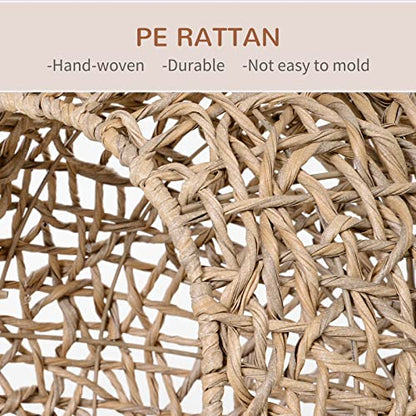 PawHut 20.5" Weaved Cat Bed, Elevated Hand-Woven Braided Banana Leaf Kitten House Condo with Cushion, Beige - color: Beige