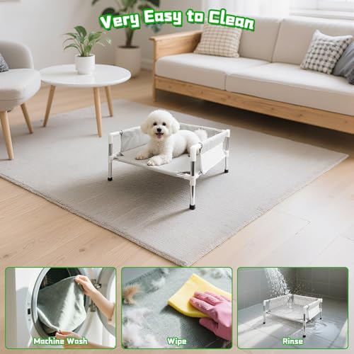 Makerfire Elevated Dog Bed, Raised Dog Sofa Bed for Small Dogs, Detachable Cooling Indoor/Outdoor Pet Cot with Non-Slip Feet, Polyester Cotton (19.5 “L x 19.5 ”W x 11.6 "H) - color: Grey-S (19.5'' L x 19.5'' W x 11.6" H)