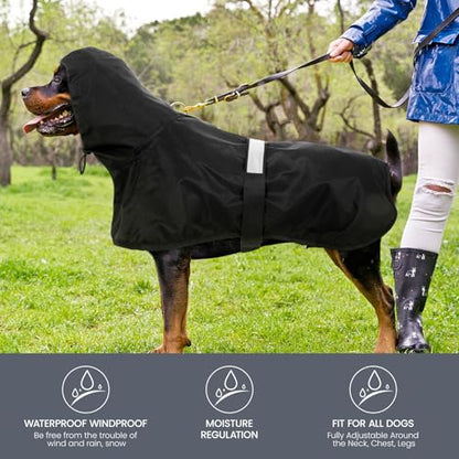 Nanaki Rain Jackets for Large Dogs with Leash Hole, Reflective Adjustable Pet Raincoat for Rainny Snow Foggy Days, Waterproof Windproof Dog Coat Jacket Vest Outdoor Hiking Walking Hunting Black 2XL - size: 2XL(Back Length: 23.6")