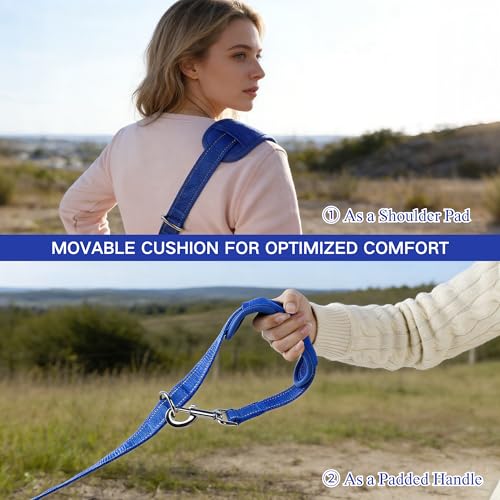 10FT Hands Free Dog Leash for Small Medium Large Dogs, Heavy Duty Reflective Dog Leash with Traffic Handle, Seat Belt Buckle & Poop Bag Holder (Navy Blue) - color: Navy Blue, size: 10FT