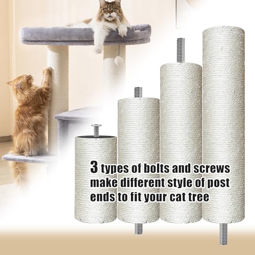 Catry Cat Scratching Post Replacement, 6-20 inch Multi-option Posts, Universal Replaceable Post for Feline Home Repair/Refresh with M10/M8 Screw Kit, Nature Sisal Rope, DIY Cat Tree - size: 11 Inches