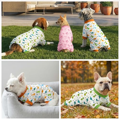 Dog Pajamas for Small Medium Dogs Recovery Suit Dog Pjs Dog Onesie Cute Soft Breathable Puppy Pajamas Pet Spring Summer Stretchy Pjs for Boy Girl - Green Dinosaurs