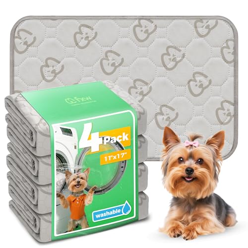 FXW Washable Pee Pads for Dogs, Leak-Proof & Non-Slip, Specifically Designed for 18inch Cages, 11" x 17" Rectangle, Khaki, 4 Packs - color: Khaki, size: 11" x 17" (4 Packs)