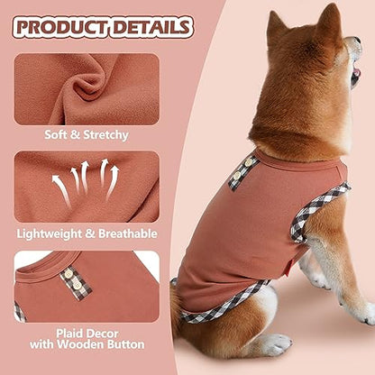 KYEESE 2Pack Dog Shirt Lightweight Sweatshirt Fleece Coats Stretchy Shirt Vest Clothes Pullover Sweater for Small Dogs, Brown+Khaki, Medium - color: 13# 2Pack (Brown+Khaki), size: Medium (7-13lbs)