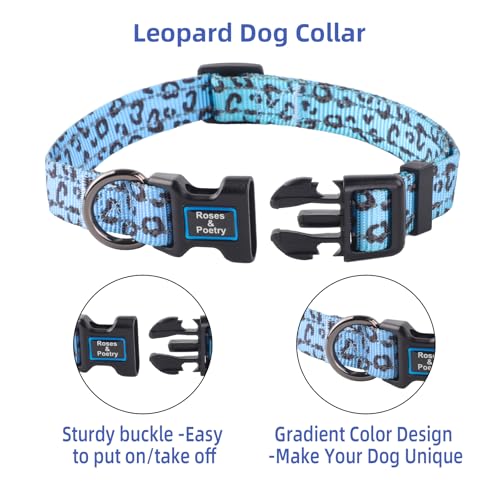 Roses&Poetry Small Dog Collar, Cute Leopard Style Adjustable Reflective Puppy Collars Durable Pet Collars for Small Medium Large Dogs(Azure-Leopard S) - color: Azure-Leopard, size: S