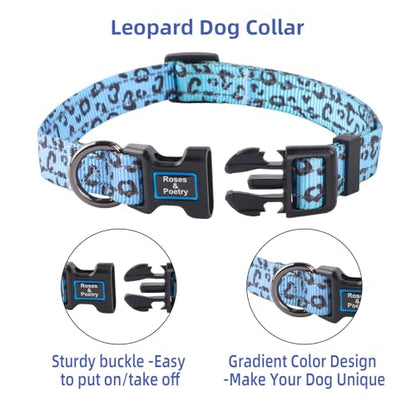 Roses&Poetry Small Dog Collar, Cute Leopard Style Adjustable Reflective Puppy Collars Durable Pet Collars for Small Medium Large Dogs(Azure-Leopard S) - color: Azure-Leopard, size: S