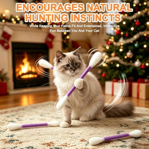 Cotton Swabs Cat with Catnip, 6 Pk Giant Kitten Chew Sticks,Interactive Kitty Kick Sticks for Cat Lovers Gift - Sturdy Teething Chew Toy (Beige) - color: Beige
