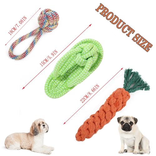 3PCS Natural Cotton Rope Toys for Small Dogs and Puppies, Dog Dental Care Chew Toys for Teething, Anxiety Relief,Helps Clean Teeth & Prevent Furniture Destruction(Slipper Set) - color: Style C(Slipper Set)