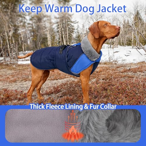 MIGOHI Warm Dog Jacket - Waterproof Small Dog Coat with Furry Collar, Windproof Dogs Fleece Vest, Reflective Cold Weather Coats for Small Dogs, Adjustable Buckle,Poodle,S,DarkBlue - color: DarkBlue, size: Small