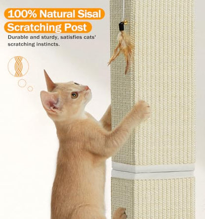 Made4Pets Cat Scratching Post, 32 Inch Natural Sisal Cat Scratcher with Kitten Toy, Tall Scratching Post for Indoor Cats Adults and Kittens, Beige - color: Beige-Sisal
