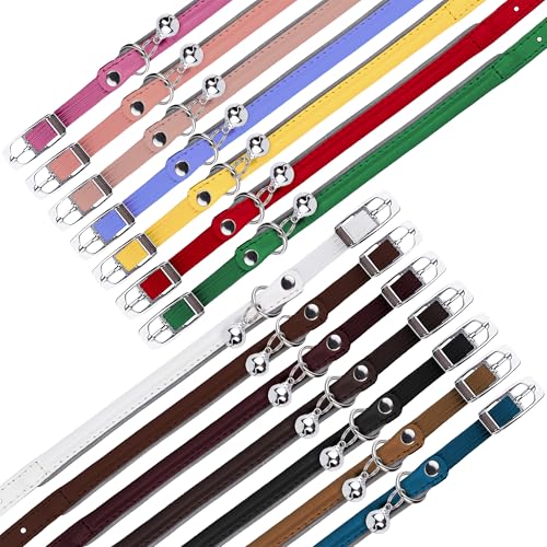 OOPSDOGGY Rolled Leather Cat Collar with Bell, Reflective Kitten Collars with Buckle Include Safety Elastic Strap - Adjustable Small Pet Collars for Boy Girl Cats (Peach) - color: Peach
