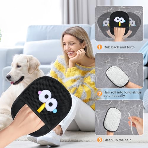 Pet Hair Removal Glove for Cats & Dogs 1PC and Cat & Dog Grooming Gloves for Shedding Brushes 1 Pair, Pet Hair Remover Tool for Clothing, Couch, Carpet, Car Seat, Deshedding Brush & Massage - color: Black Grey Gloves