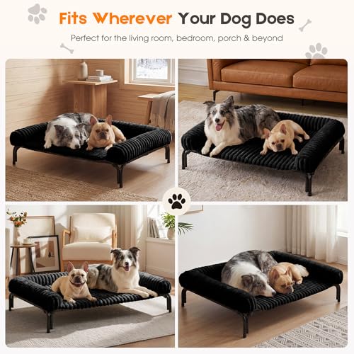 Elevated Dog Bed with Removable Fluffy Pillow Cushion, Raised Pet Cot Washable Bolster, Dog Couch Sofa, Anti Slip Feet, Breathable Mesh, Matte Black, 49"×36" - color: matte black, size: Xl(49"×36"×8")