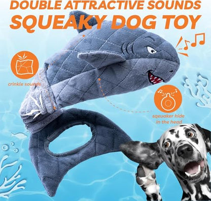 LEGEND SANDY Large Squeaky Dog Toys to Keep Them Busy, Interactive Plush Dog Toy,Crinkle Tug of War Dog Chew Toy for Small, Medium, and Large Dog - color: Grey Shark