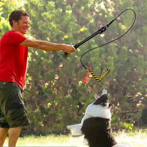 Upgraded Interactive Dog Toys - Extendable Flirt Pole Teaser Wand with Braided Rope Chewing Tugs and Squeaky Plush Chase Toy for Dog Puppy Outdoor Entertainment, Train and Exercise - color: Black-102