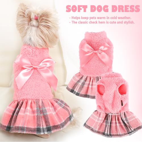 Fuzzy Dog Plaid Sweater Dress, Fall Winter Warm Female Dog Clothes for Small Dogs Girl, Pet Outfit, Cat Apparel (Small, Pink) - color: #1 Pink, size: Small (Chest 16.9 in)