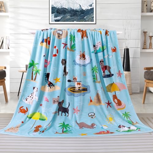Tupmnbry Dog Throw Blanket Cute Puppy Beach Printed Blanket Super Soft Flannel Fleece Blankets Lightweight Fluffy Plush Bed Blankets for Bedding Sofa and Travel 60"X80" - color: Surfing Dog, size: 60"X80"