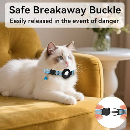 Cat Collar Breakaway, Adjustable Cat Collar with Apple Holder and Bell, Lightweight Kitten Collars for Cats, Kittens (Blue) - color: Blue