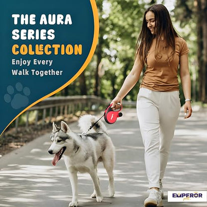 16 ft Retractable Dog Leash Red - Heavy Duty Retractable Pet Leash with Anti-Slip Grip for Medium to Large Dogs up to 110 lbs -Aura BR16 - color: Red, size: 16 ft