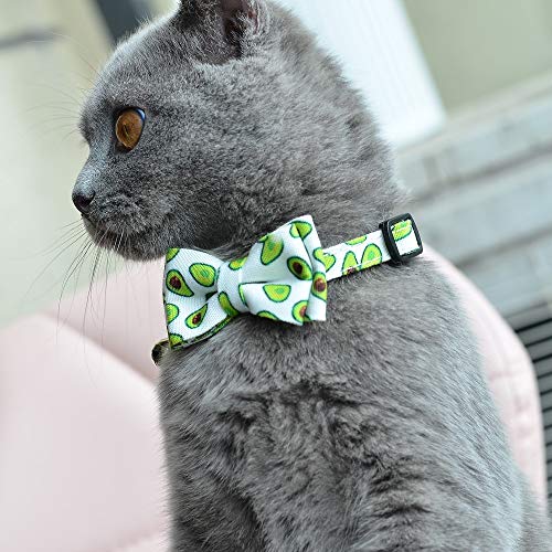 Cat Collar Breakaway with Bell and Bow Tie, Plaid Design Adjustable Safety Kitty Kitten Collars(6.8''-10.8'') (Avocado) - color: Avocado