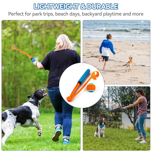 ALL FOR PAWS 25“Dog Ball Launcher, Foldable Tennis Ball Thrower with Soft and Comfortable Tennis Racket-Like Handle Grip, 2.5 inch Ball Included