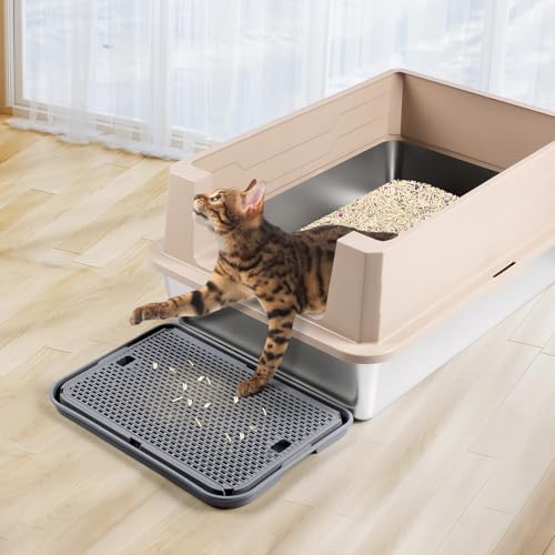 Large Cat Litter Box Step Mat, 16.5"x11.2" Cat Ramp Stairs, Cat Litter Catcher for Self-Cleaning Litter Box, Cats Pedal Step Stool Ideal for Kitten & Older Cats (Dark Grey) - color: Dark Grey Large