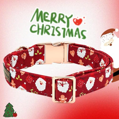 Elegant little tail Christmas Dog Collar, Winter Santa Claus Pet Collars Bow Red Metal Buckle Collar Puppy Girl Boy Holiday Cotton Soft Bowtie Adjustable Dog Collar for X-Small Dogs - color: Heart with Santa Claus, size: X-Small (Pack of 1)