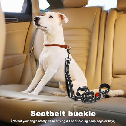 6 Foot Black Dog Leashes for Large Medium and Small Breed Dogs That Pull,Reflective Nylon Heavy Duty Dog Leash with 2 Comfortable Padded Traffic Handles and Car Seat Belt for Walking and Training - color: Black