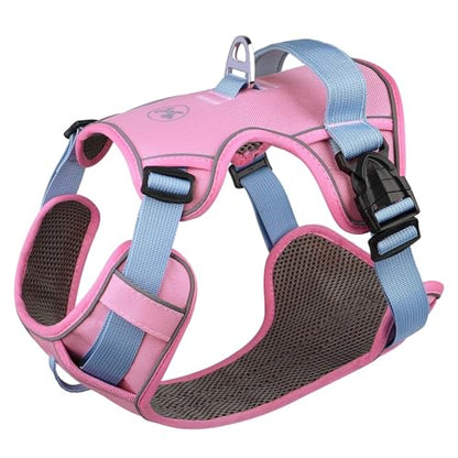 Durable Reflective Dog Harness - Adjustable Mesh Vest for All Breeds and Sizes(Pink,Large) - color: Pink, size: Large