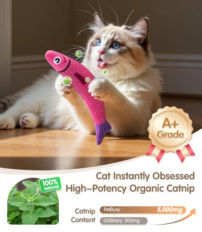 Interactive Cat Toys with[5000mg Premium A+Catnip &Silvervine][Baby Grade] Soft Chew Kicker Cat Toys for Indoor Cats & Kittens, Crinkle &Rattle Fish Sound Toy, Drives Bored Cats Crazy with Fun,3 Pack - color: Blue+Yellow+Pink