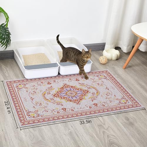 Glittme Cat Litter Mat with Non-Slip Bottom Litter Box Mat 33"X22" Litter Trapping Mat Easy to Clean Washable Cat Food Mat for Kitty,L - color: Brown, size: 33"x22"