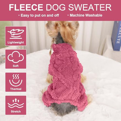 Dog Sweater Fleece Turtleneck Winter Dog Clothes for Small Dogs Girls Boy, Warm Fleece Puppy Pajamas Onesies, Pet Clothes Puppy Sweater Pjs, Doggy Jumpsuits Doggie Outfit, Rose Pink, S - color: Rose, size: Small (Chest 15in )